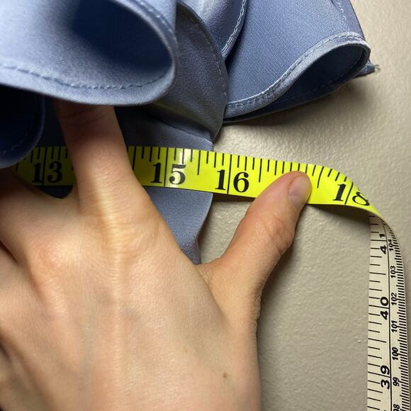 Azazie A-line Empire Waist Pleated Satin Bridesmaid Dress Womens 6-8 Blue Poly - Picture 7 of 12